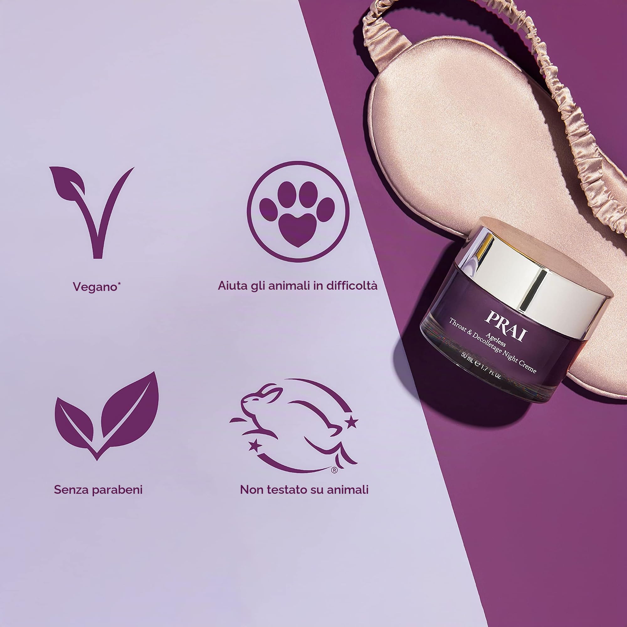 PRAI Beauty Crema notte senza età per gola e decolleté per donna crema per il collo al collagene idrolizzato per la cura della pelle con acido ialuronico e burro di karitè crema per il viso | 50ml