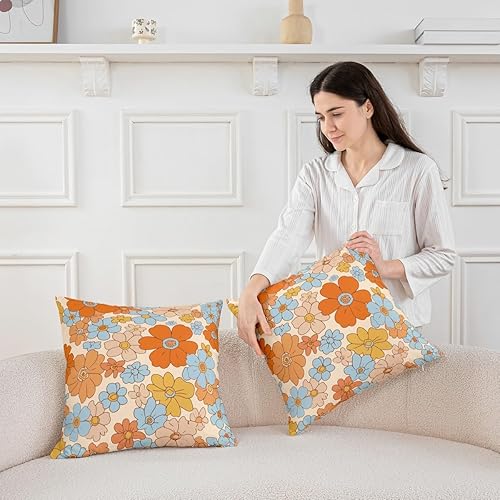 Miniatura 5 de Juego de 4 fundas de almohada retro de 18 x 18 pulgadas, fundas de almohada suaves de 60S y 70S, fundas de cojín para sala de estar, dormitorio,