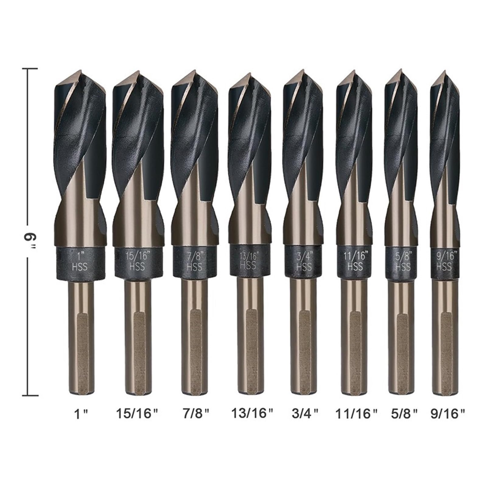 Set di punte da trapano elicoidali HSS da 8 pezzi, 14-25,5 mm, punte da trapano a punta divisa da 1/2 "con codolo a 3 piatti da 1/2" per metallo, legno, alluminio, plastica, foratura