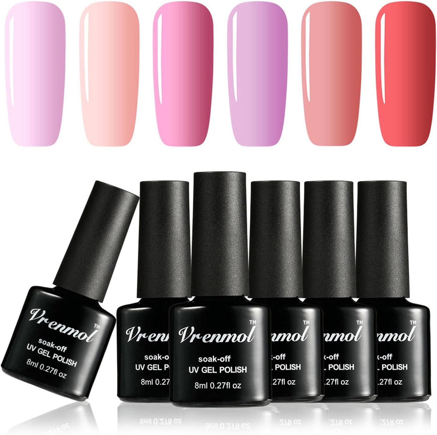 Vrenmol One step Gel Polish Set No Need Base and Top Coat UV Led Cured Required 6pcs Nail Gel Polish Kit 8ml #C001
