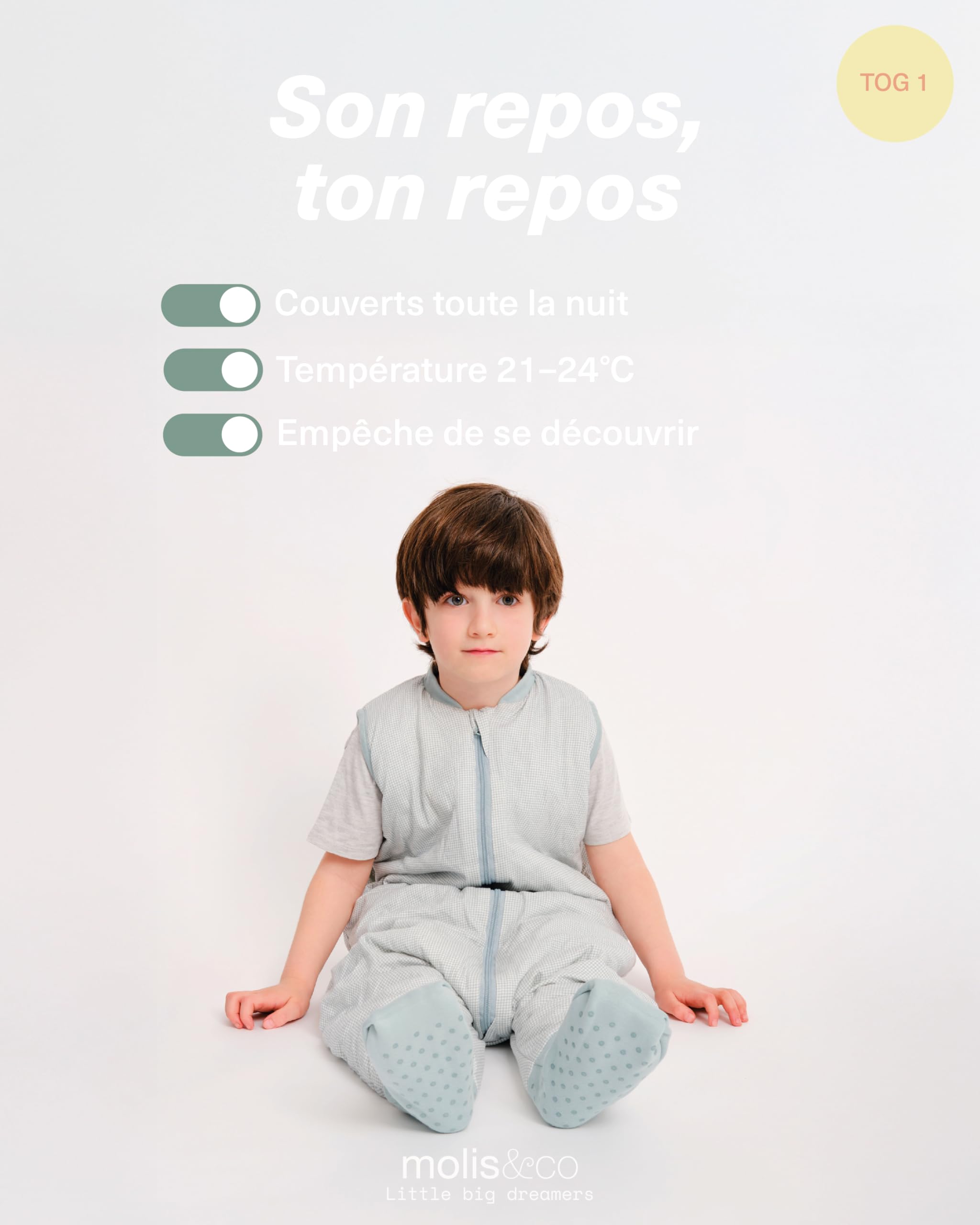 Molis&Co Gigoteuse bébé pieds et chaussettes printemps-automne jambes 1 tog 100% coton Oeko-TEX 100 Lagoon 60 cm