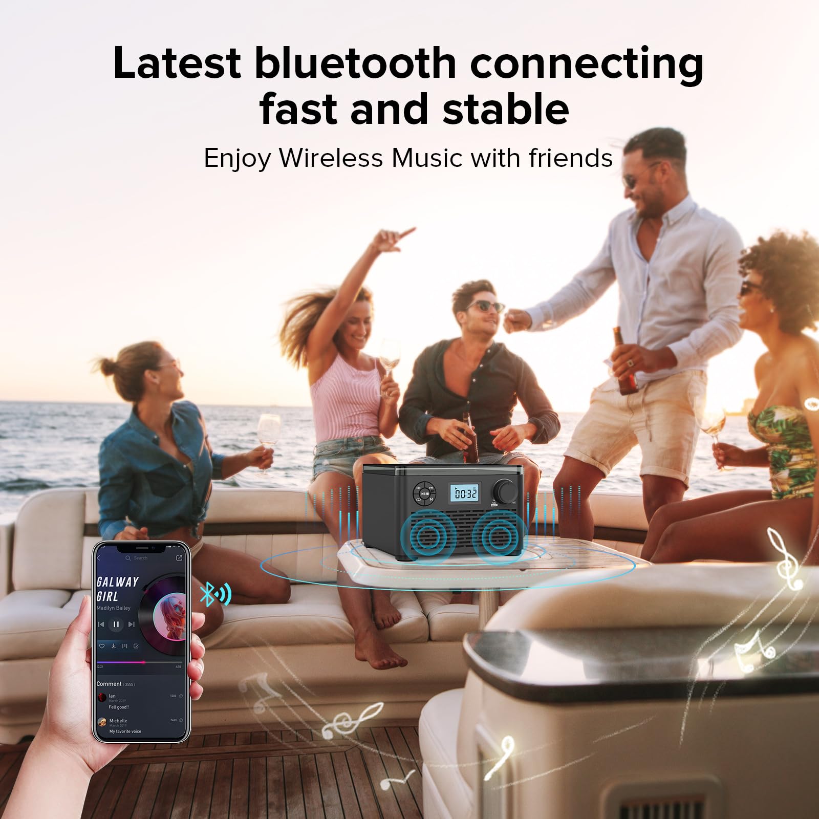 Reproductor de CD con radio FM, conectividad Bluetooth, soporte USB/TF, sonido estéreo, canal 2.0, diseño portátil, batería de 4000 mAh