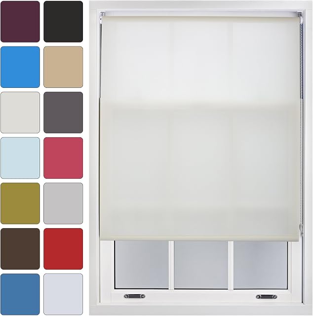 Furnished Blinds Window Custom Made to Measure Daylight Roller Blinds - Sheer Non-blackout Blind Opaque Fabric Shades Easy Fit Window Blinds, Cream up to 60cm