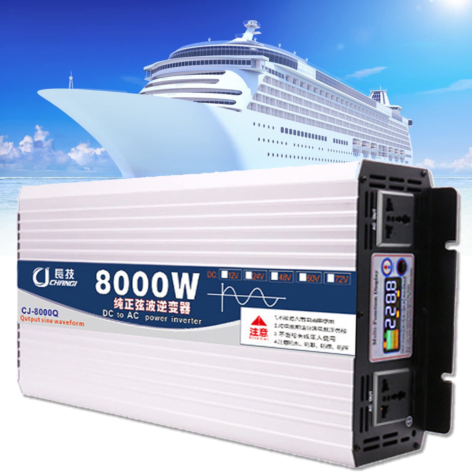 Inverter di Potenza A Onda Sinusoidale Pura da 6000W 8000W 10000W 12000W Dc 12V 24V 48V 60V 72V A 110V 220V AC Display Digitale Inverter per Auto Inverter A Onda Sinusoidale,8000W-72Vto220V