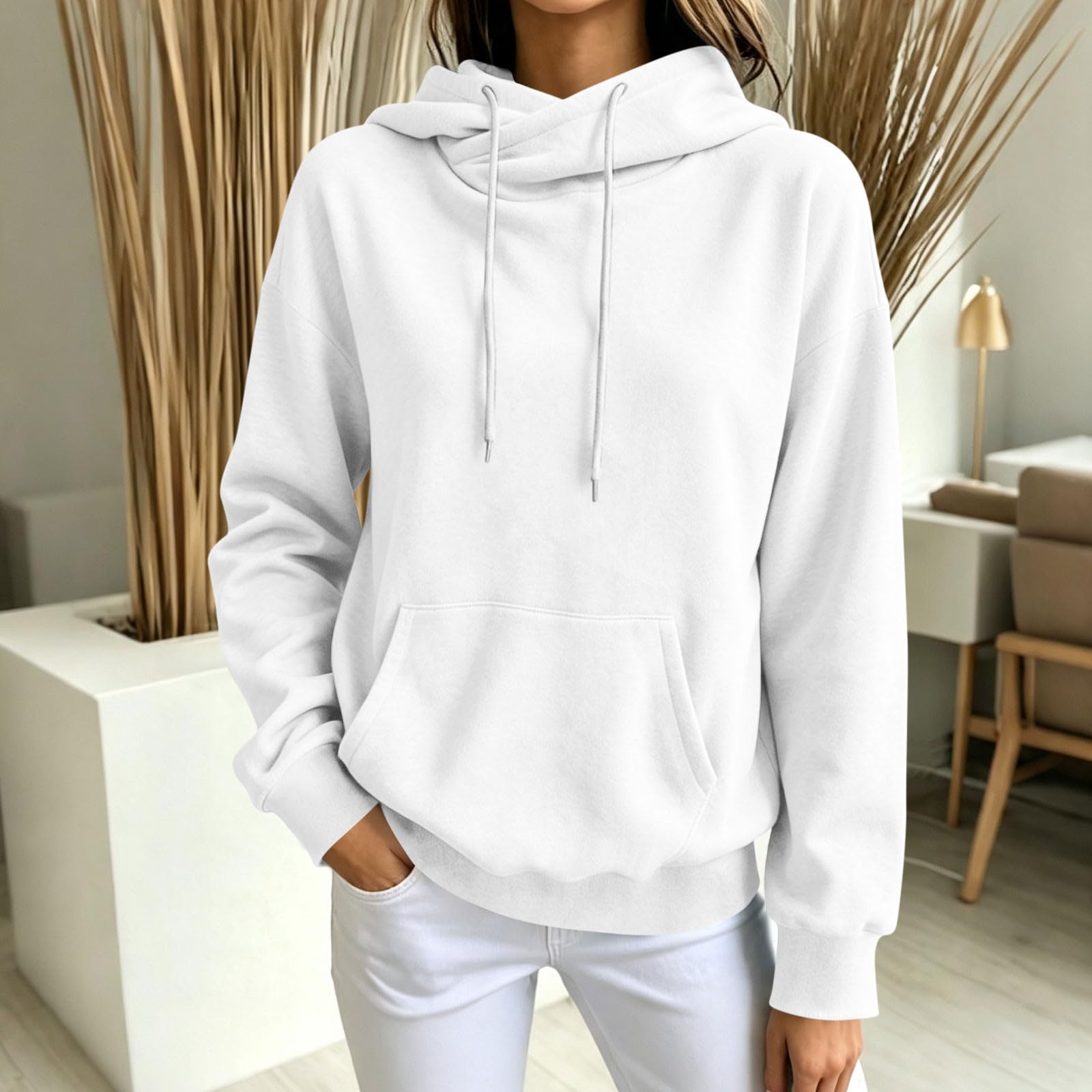 Hoodie Damen Winter Kapuzenpullover Einfarbig Sweatshirt mit Kapuze Weich Oberteile Bekleidung Streetwear Lässig Hoodies Bequeme Langarmshirt Winterpullover Mode Hoody Activewear Warm Pullover