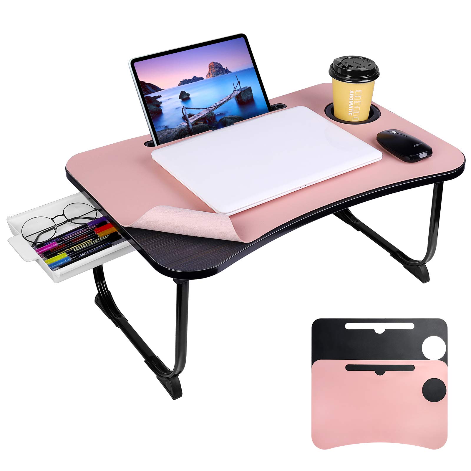 Buy Laptop Bed Tray Desk, LETBEFUNA Laptop Bed Desk with Storage Drawer/Cup Holder/2 Laptop Desk