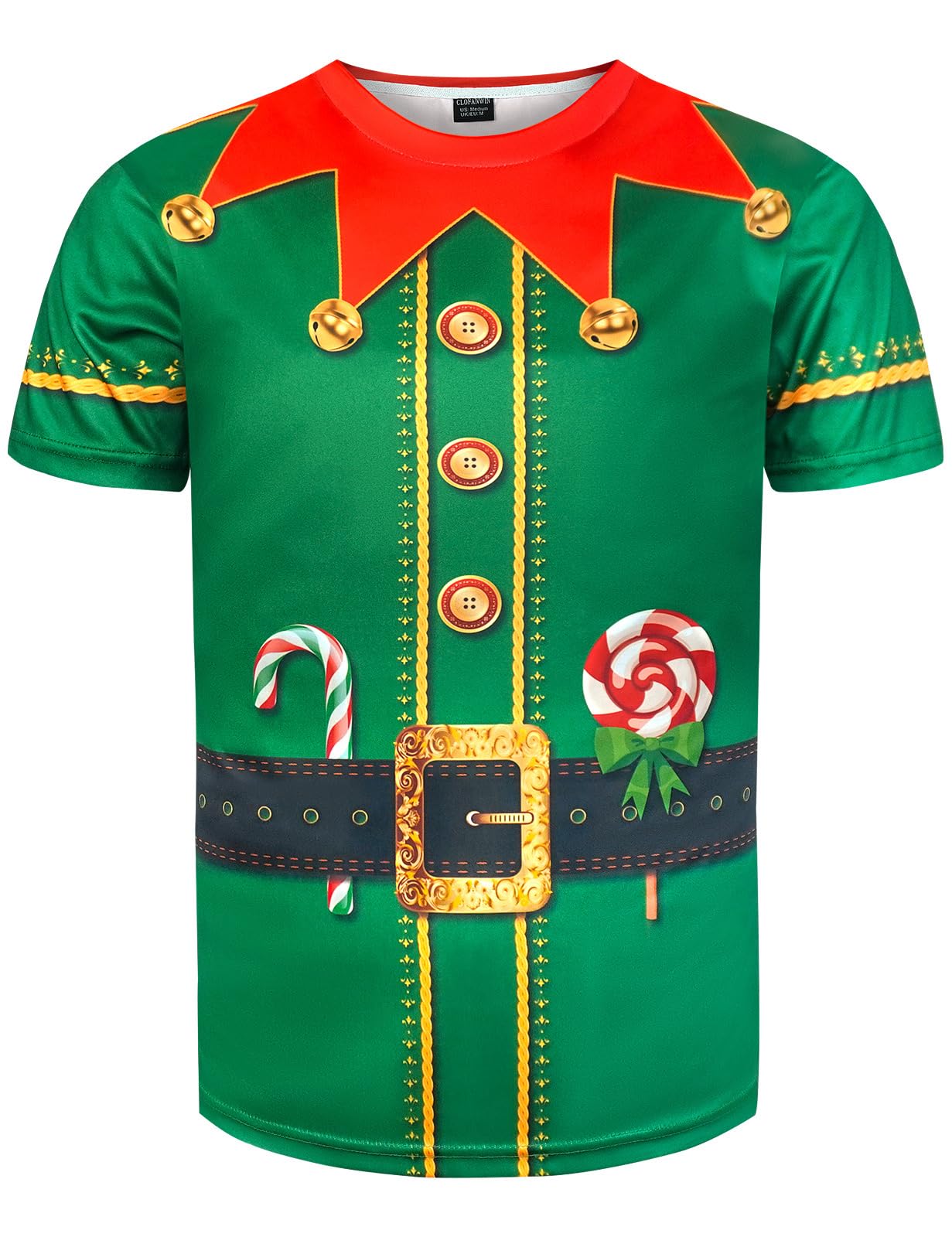 CLOFANWIN Men's Elf Costume Shirt Christmas Outfit T-Shirts