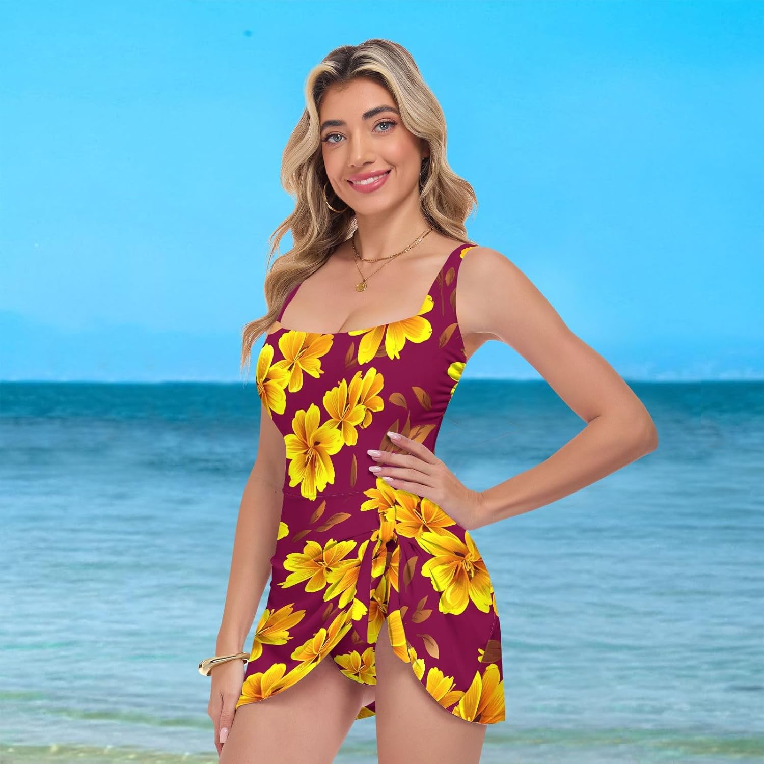 Flowers Floral Red Women's One Piece Swimsuits Tummy Control Bathing Suits S A2302874