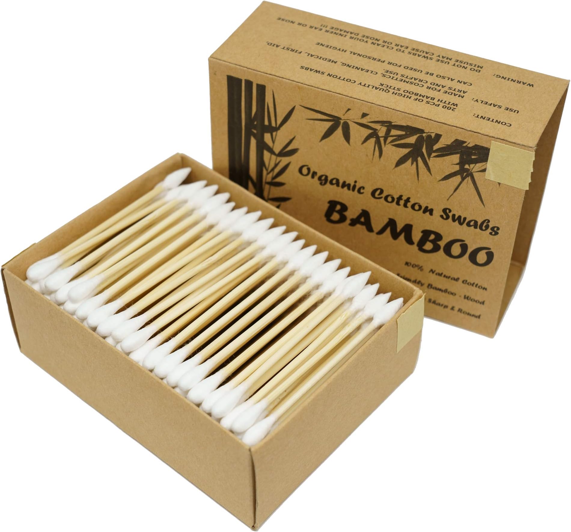 Two Tips I Bamboo Cotton Swabs I 200ct Biodegradable I Organic I Natural Cotton I Plastic Free I Ecological Choise to Reduce Your Carbon Footprint