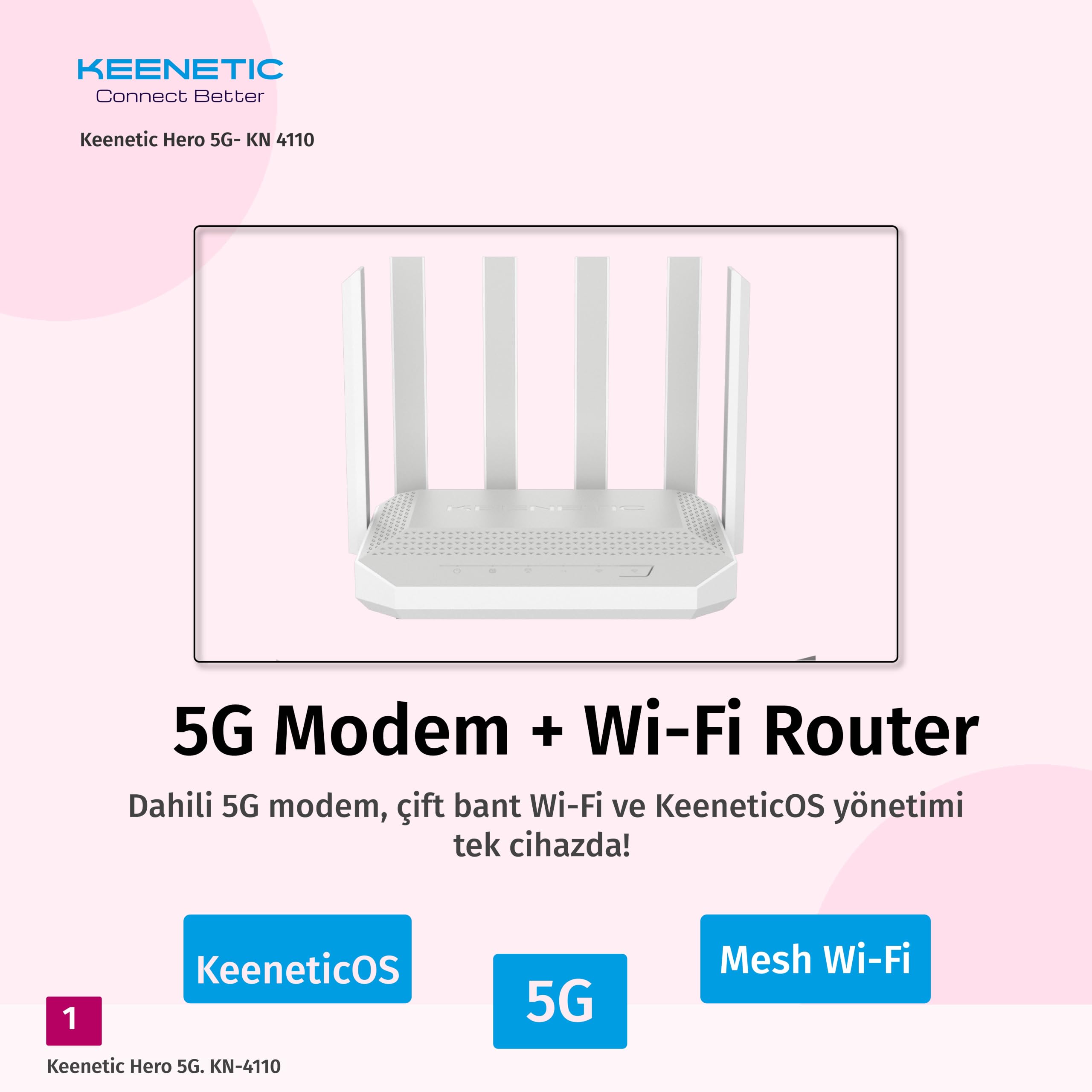 Keenetic Hero 5G - AX3000 Mesh-Wi-Fi-6-5G-Modem-Router mit 2 SIM-Steckplätzen, einem 1×2.5G- und 4×1G-Smart Switch und multifunktionalen USB 3.0- und 2.0-Ports