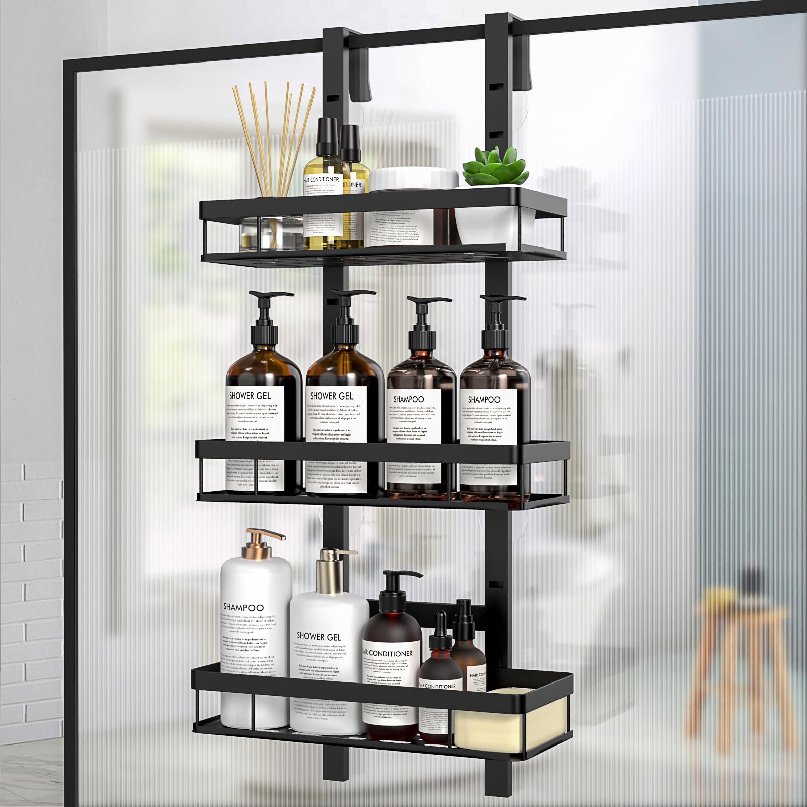 Diwoker Duschablage zum Hängen, Duschregal Ohne Bohren für Duschwand, Badezimmer Organizer mit 3 Duschkörben Shampoo Halterung für Dusche (Schwarz, 3-Layer)