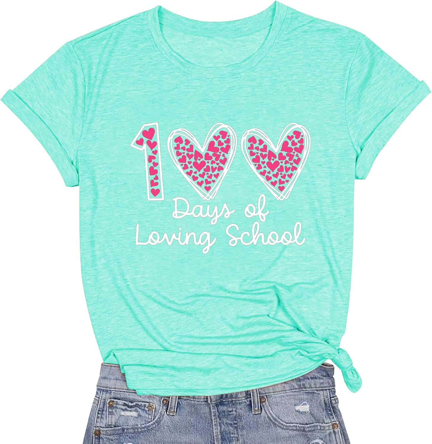 Womens Valentines Shirt -Pink Love Heart Graphic Tshirts Funny Teen Girl's Holi Vacation Casual Outfit Pink - Image 3