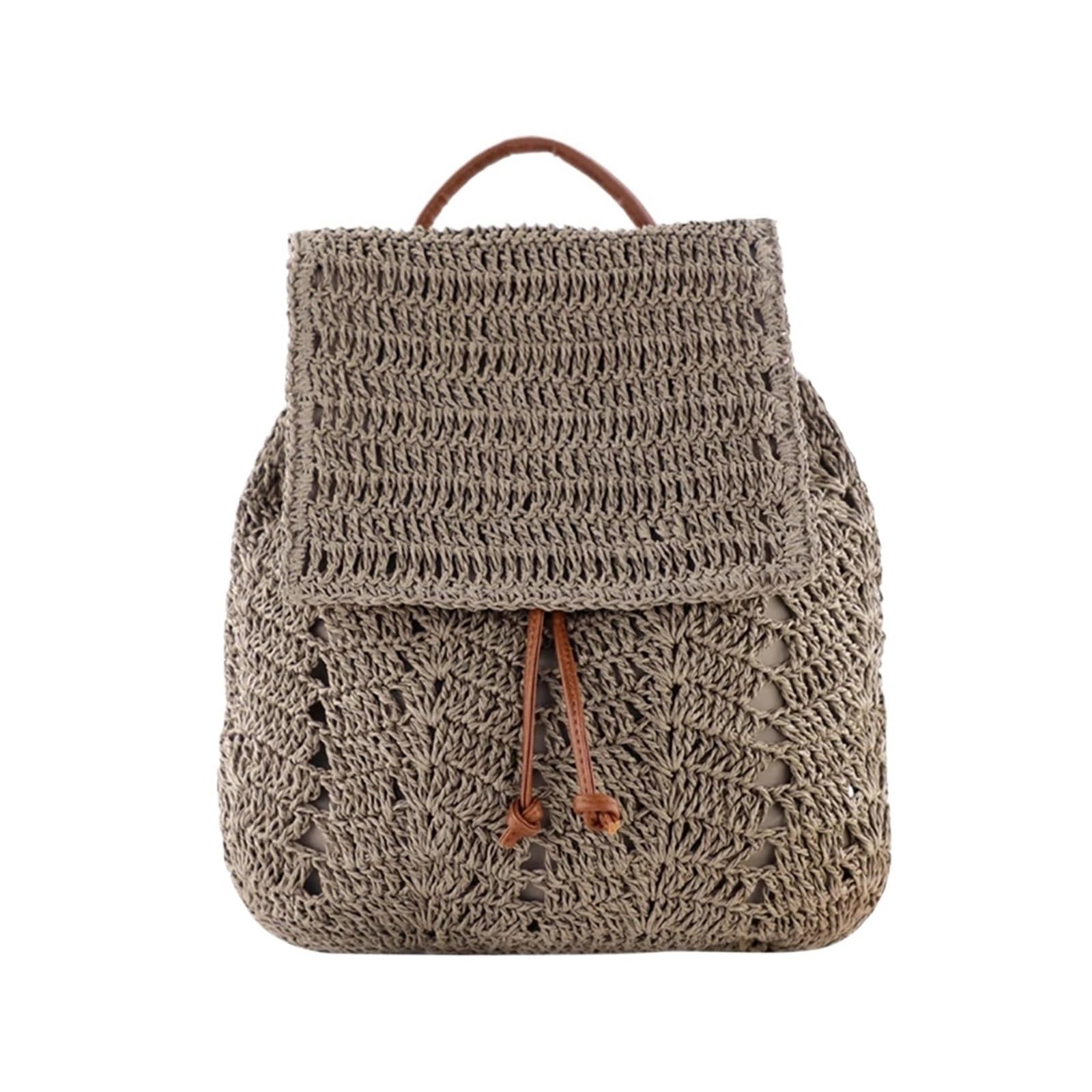 Zaino da Donna in Paglia Intrecciata a Mano, Casual, da Spiaggia, per Vacanze, a Tracolla, a Secchiello