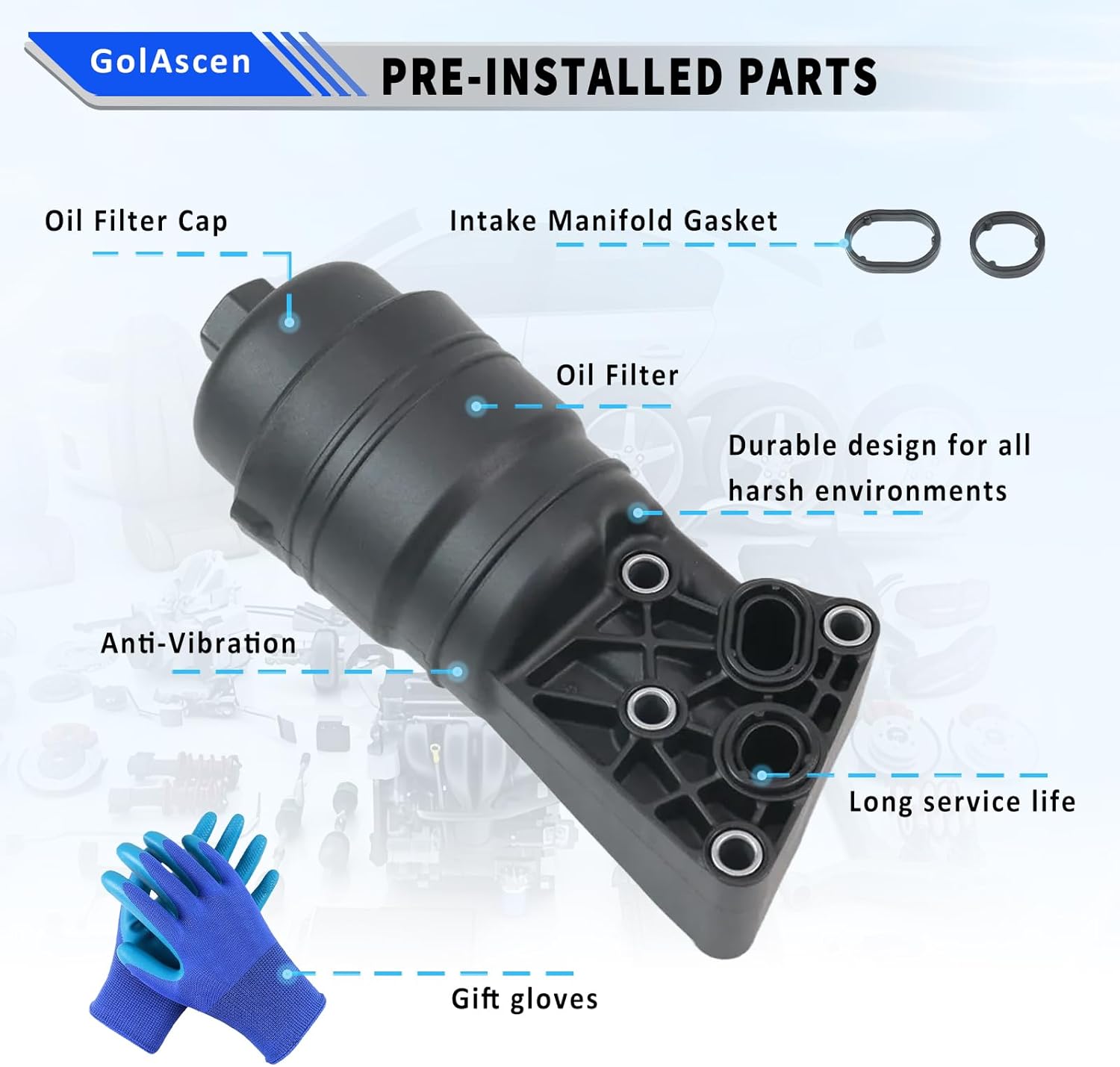 26300-3C701 Complete Oil Filter Assembly Compatible with Hyundai Genesis 2012~2016, for Kia K900 2016 2017,Replace#263003C701(Black)