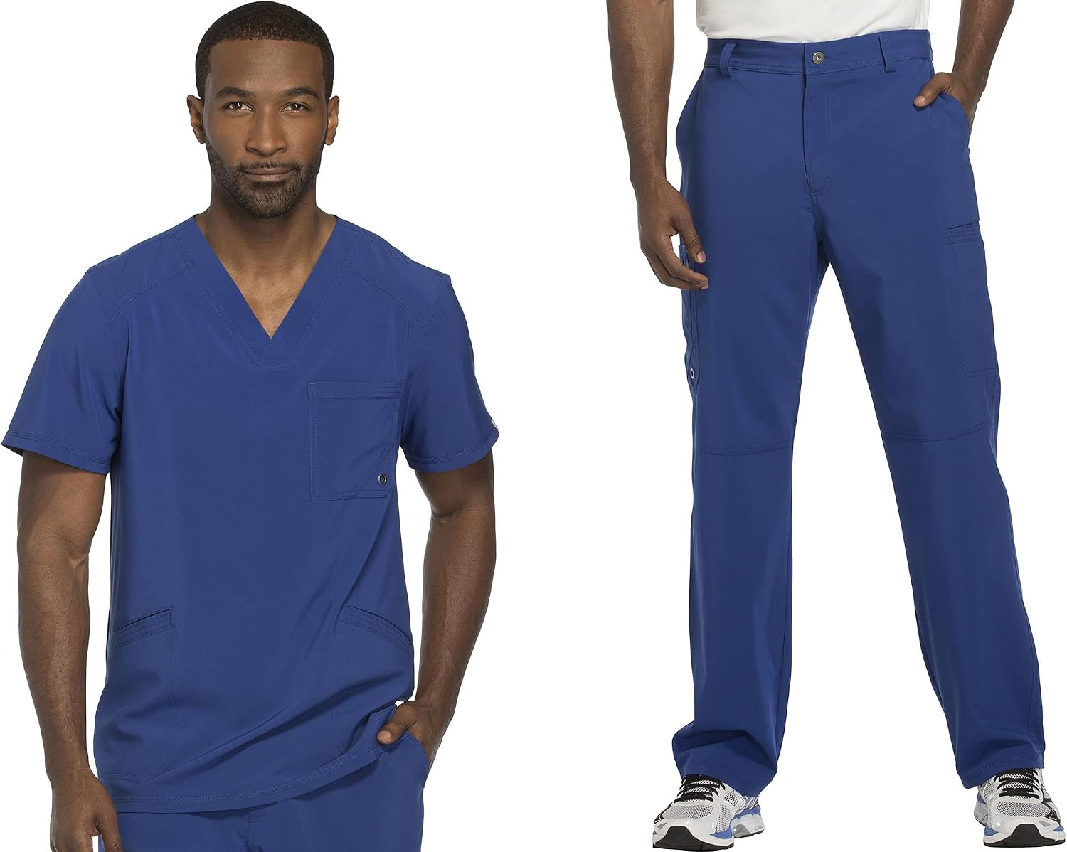 Cherokee Men Scrubs Set Modern Fit V-Neck Scrub Tops, CK900A and Tapered Leg Drawstring Scrub Pants, CK200A