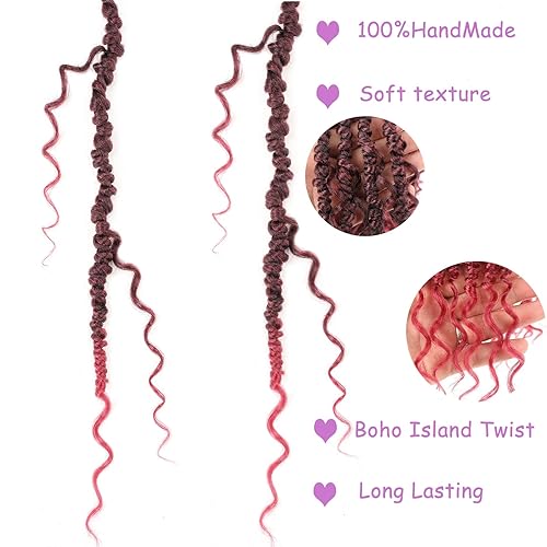 Miniatura 8 de ZRQ Goddess Passion Twist - Extensiones de cabello con extremo rizado de 10 pulgadas, extensiones de cabello pretrenzado, color rojo degradado,