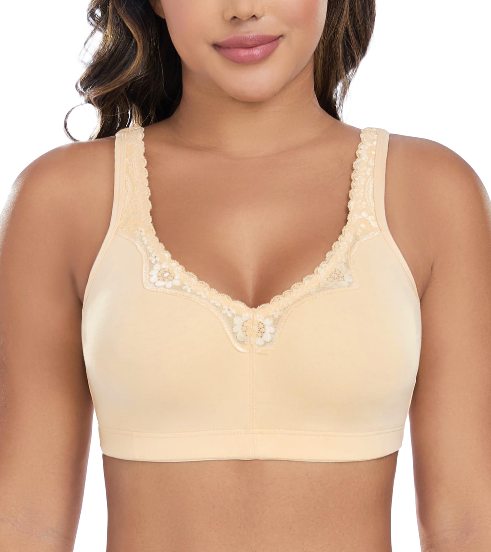 DotVol Damen BH Spitze Baumwolle Bequem Unterwäsche Größe Größen Vollschallen Ohne Bügel Mimimizer Bra(105B, Nude)
