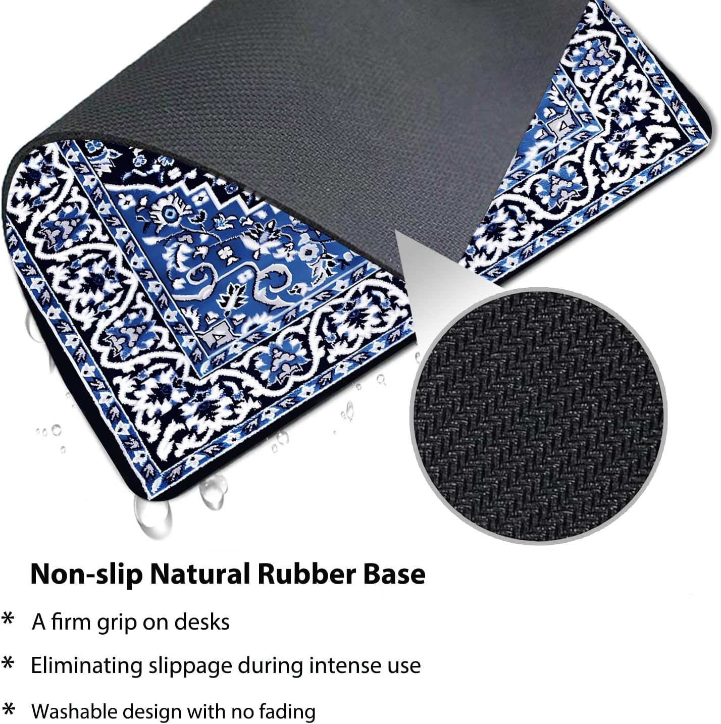 Vintage Blue Oriental Persian Floral Mouse Pad, Classic Flowers Desk Mat image 4