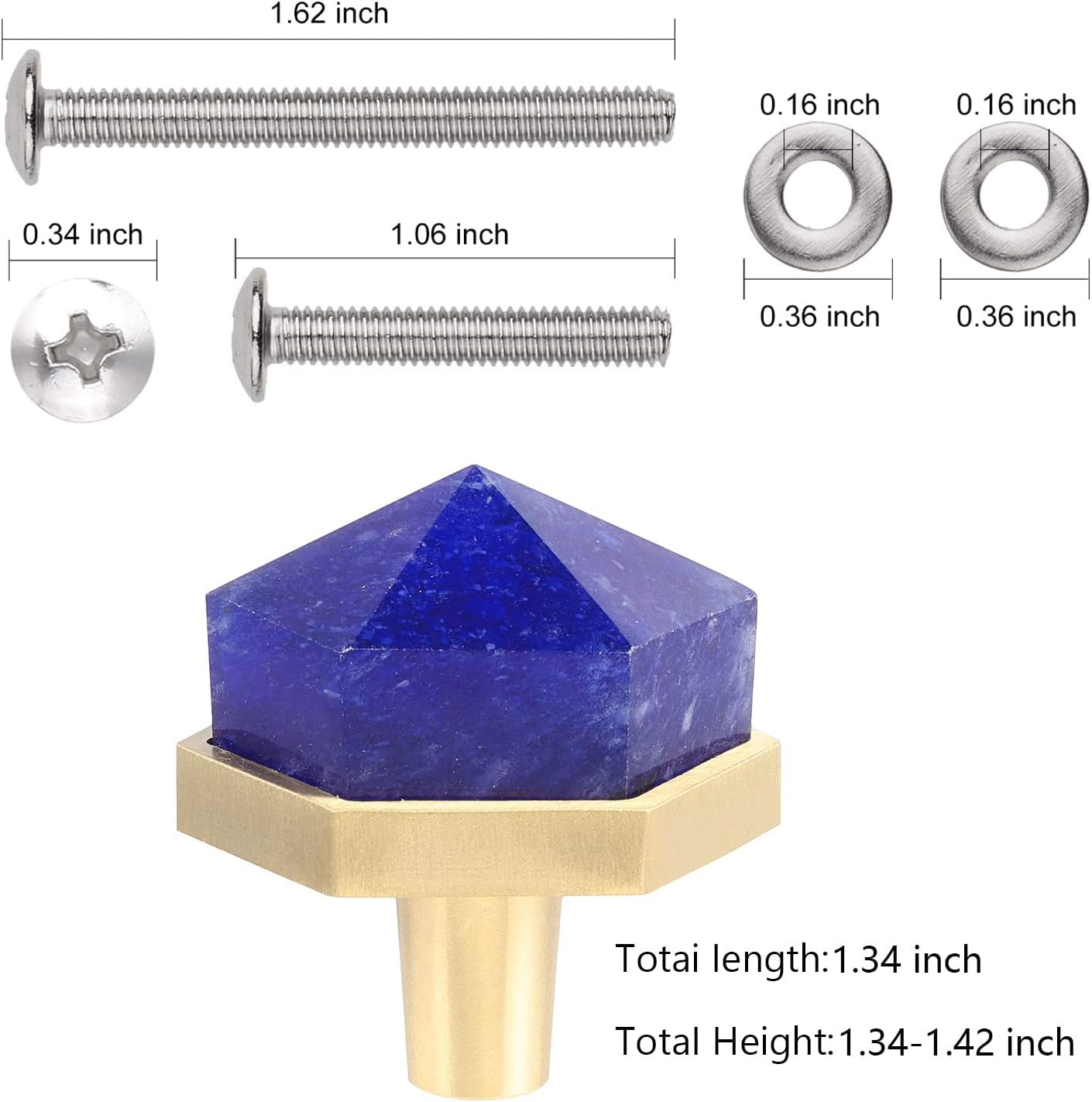 Rockcloud Pack of 2 Blue Smelting Quartz Hexagon Shape Crystal Stone Cabinet Knobs with Screws Drawer Pulls Decorative Knobs for Home Dresser Cupboard Closet Door
