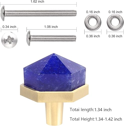 Miniatura 4 de Rockcloud Paquete de 2 pomos de piedra de cristal con forma hexagonal de cuarzo azul fundido con tornillos, tiradores de cajón, pomos decorativos