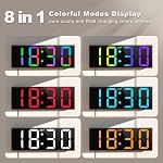 JALL - 12 Grande horloge murale numérique de pouce avec télécommande, grande LED Affichage, 8 Couleurs RGB, DST, Lumière de nuit pour salon, Chambre, pour personnes âgées