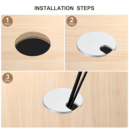 Miniatura 4 de uxcell 2 fundas para agujeros para cables de 1-38 pulgadas (1.378 in) de aleación de zinc para cable de escritorio, cubierta de agujero para