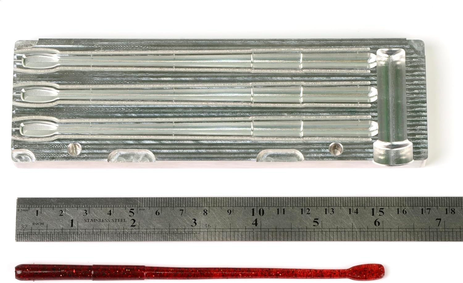 Soft Plastiс - Moldes para hacer señuelos de inyección, señuelos de pesca, tres cavidades, roboworm, cola recta, 15,2 cm (aluminio)