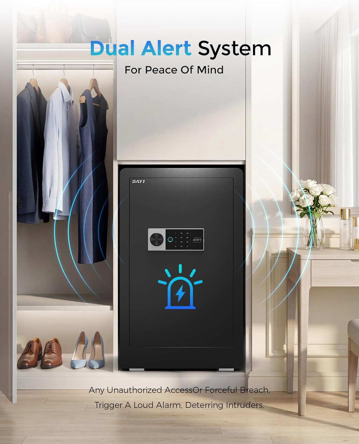 DAYI Biometric Fingerprint Safe Box, 4.0 Cubic Feet Home Safes with Fireproof Bag, Digital Touchpad Security Safe for Money, Documents, Ideal for Home Office Use - DF-70 Plus2