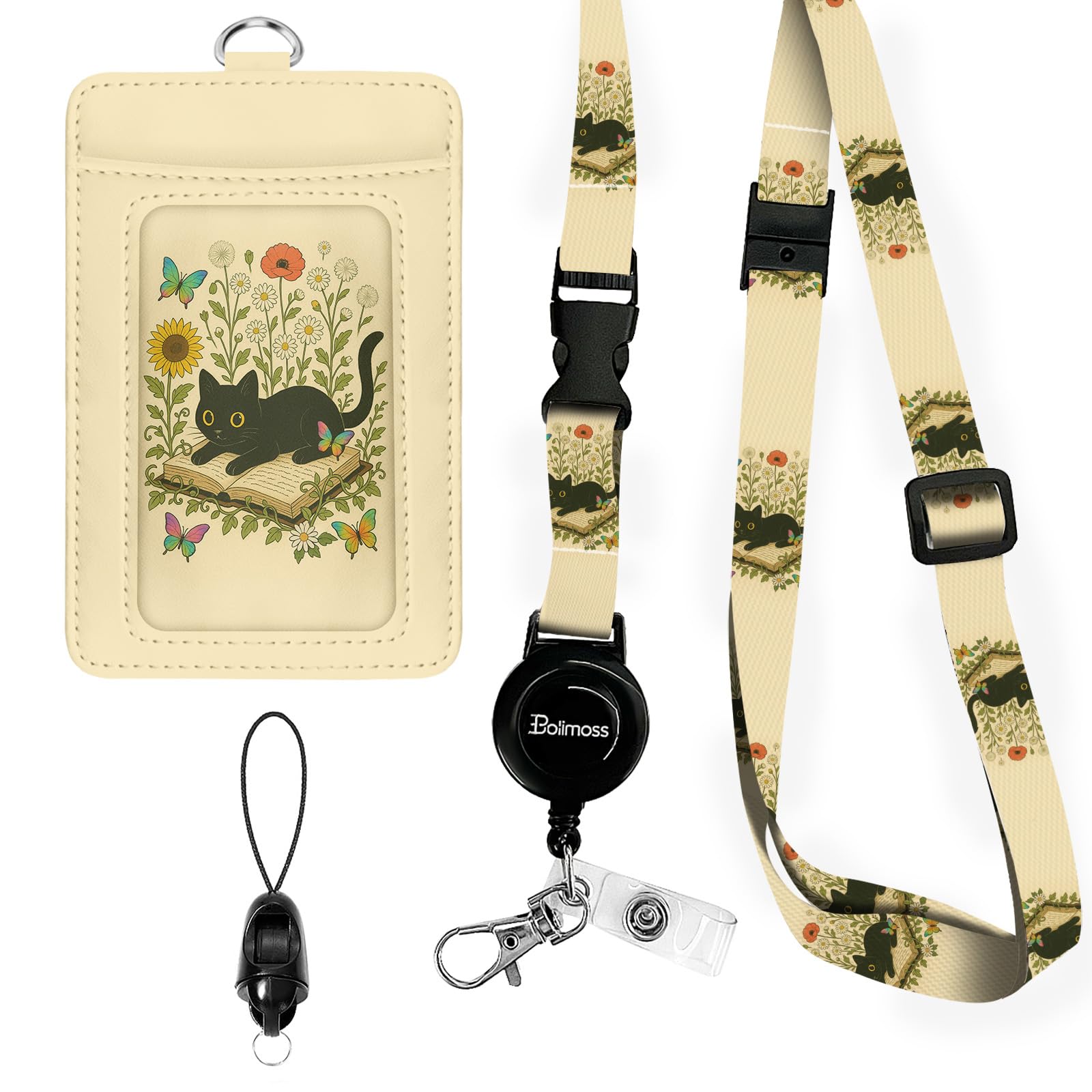 bolimoss ID Card Holder with Detachable Lanyard PU Leather ID Badge Holder with Retractable Badge Reels Cute Adjustable Lanyard with Safety Buckles for Teachers โ image 1