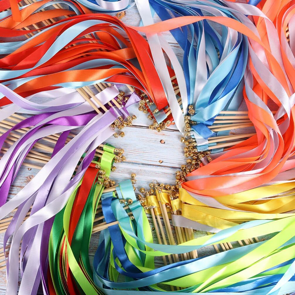 Zerodeko 30pcs Ribbon Streamers for Wedding Decorations Bright Streamer Sticks for Parties and Celebrations Fairy Wands Handles for Send-Offs and Events