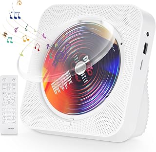 Portable Desktop CD Player with Speakers, Home Bluetooth CD Player, Remote Control, LED Displays, Support CD/Bluetooth 5.1/FM/U Disk/AUX/Sleep Timer/Repeat