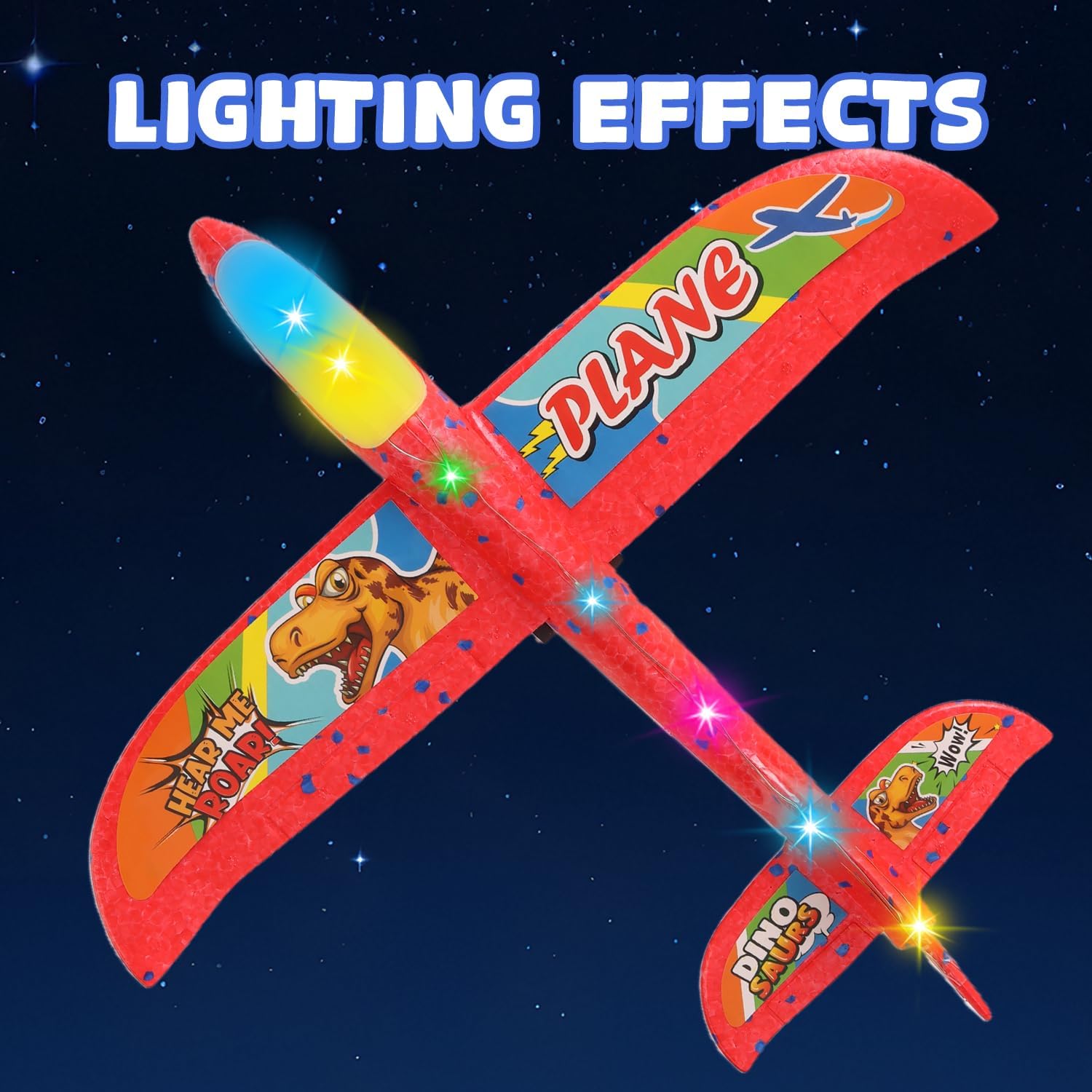 Foam Airplane Launcher Toy | 2-Count Foam Glider Planes for Kids | Kids Airplane Toy with LED Lights | Two Flying Modes - Horizontal & Rotating | Outdoor Toys for Boys & Girls Gift Ages 2+ Years Old