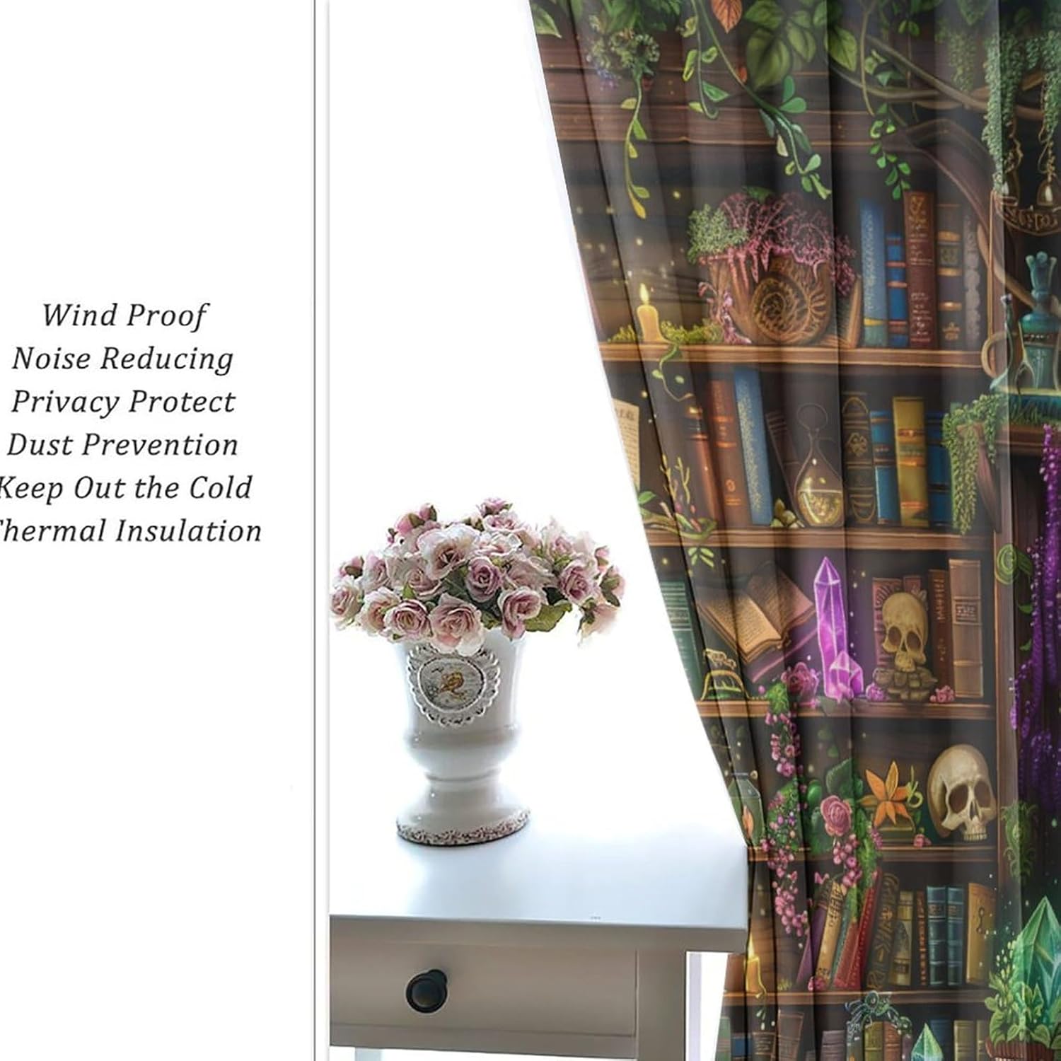 Vintage Classic Library Grommet Blackout Curtains for Bedroom, Crystal Bookshelf Fantasy Thermal Insulated Curtains Room Darkening Window Drapes, 21W x 45L, 2 Panels