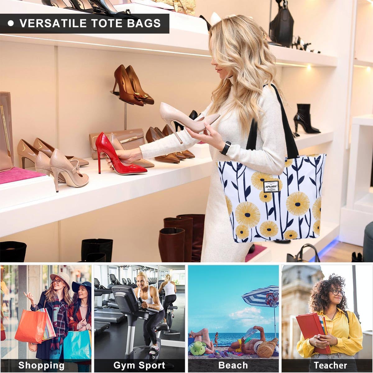 Tote Bag with Zipper for Women Inside Mesh Pocket Heavy Duty Casual Anti-water Cloth Travel Shoulder Handbag - Image 6