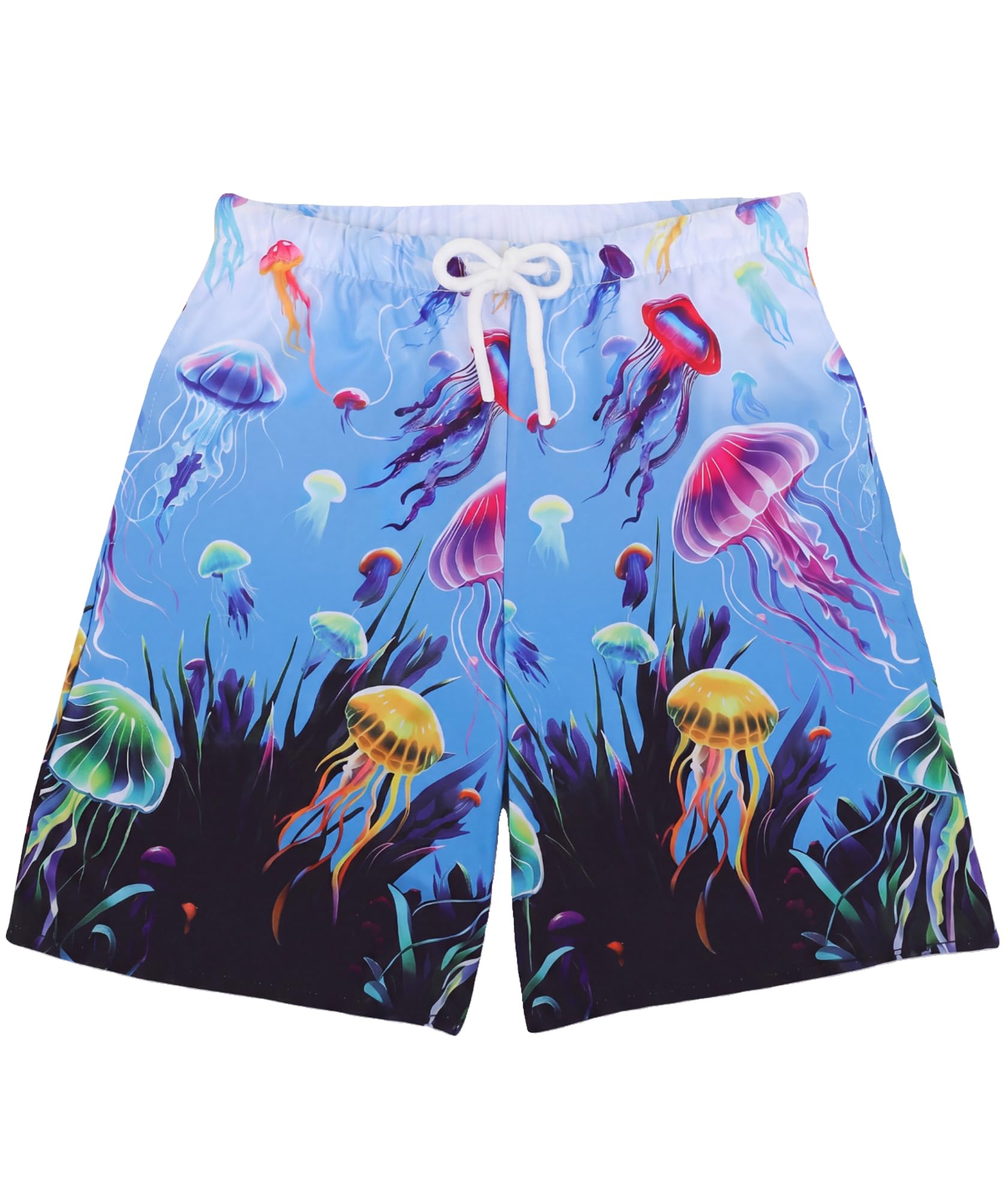 AMYNICE Girls Beach Board Short with Liner Quick Dry Active Jellyfish Print