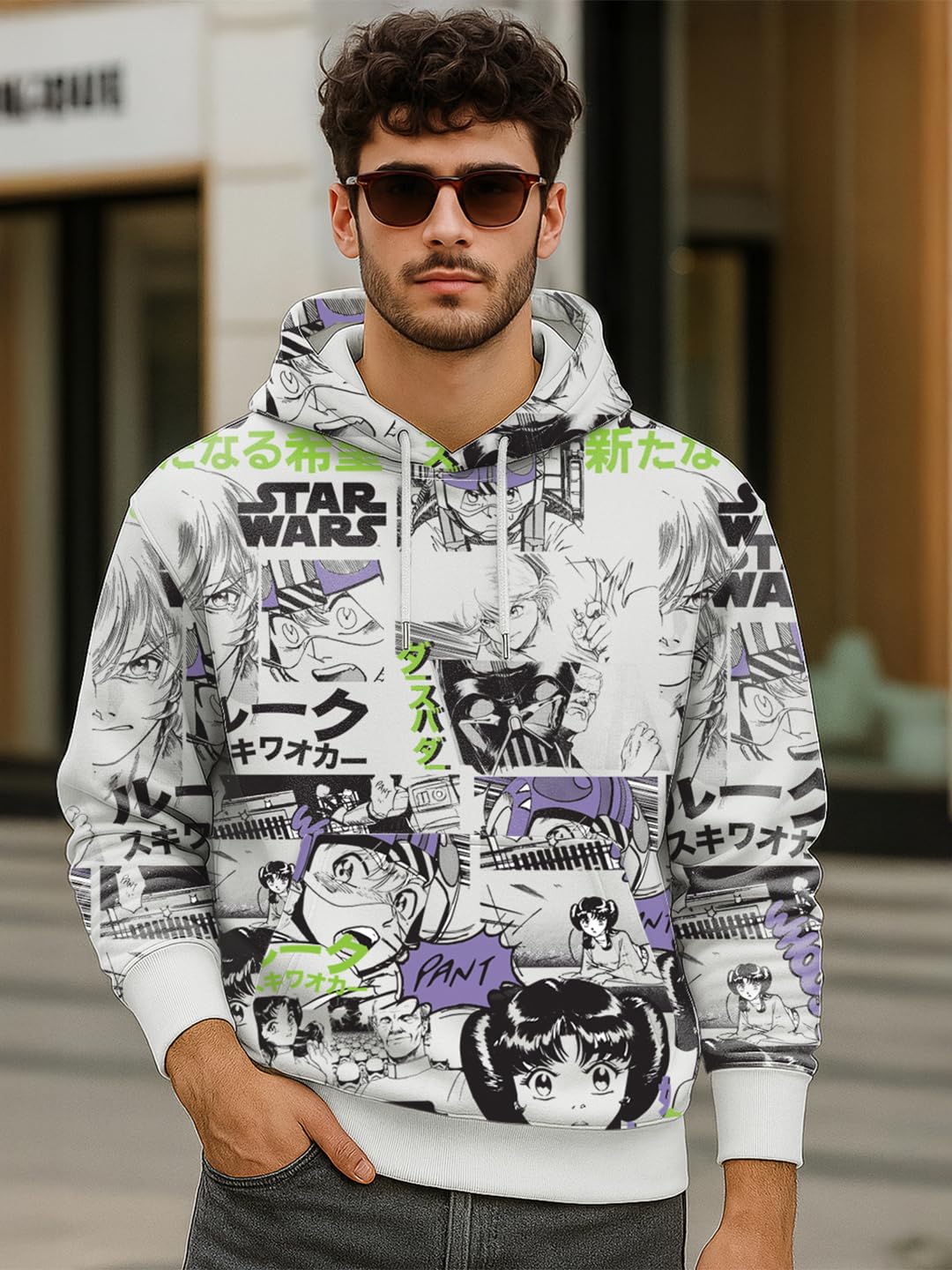 Bewakoof X Star Wars męska bluza z kapturem z bawełny poliestrowej oversize