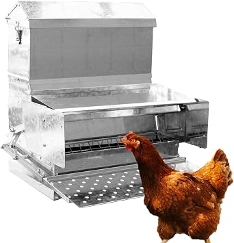 RentACoop Automatic Metal Treadle Feeder - Outdoor Use, Rainproof - Suitable for Chickens, Bantams, Poultry, Pheasants, etc. - 40lb Capacity