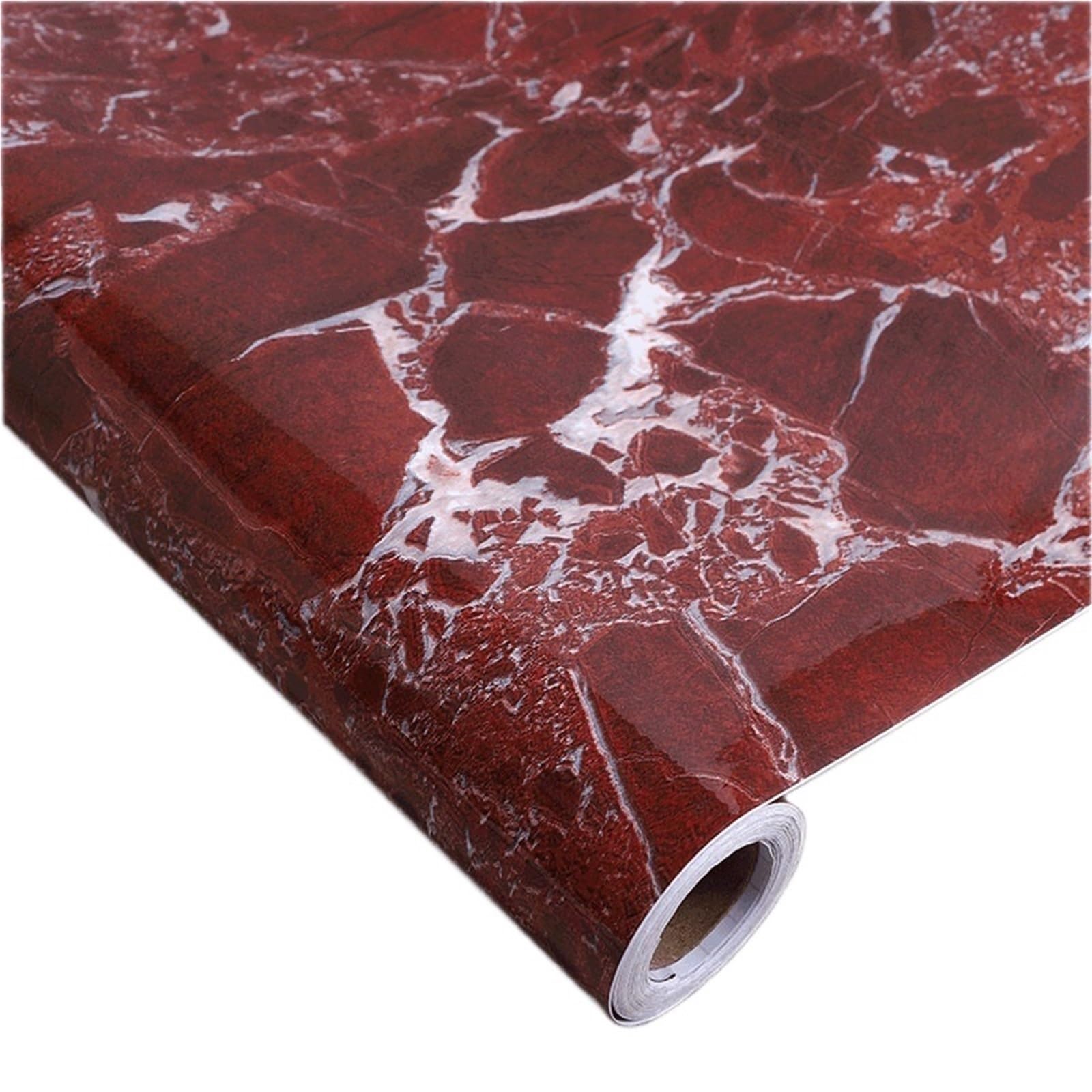 Marble Contact Paper Red Marble Waterproof Vinyl Self Adhesive PVC Wallpaper for Bathroom Kitchen Cupboard Countertops Decorative Contact Paper(1m x 40cm)