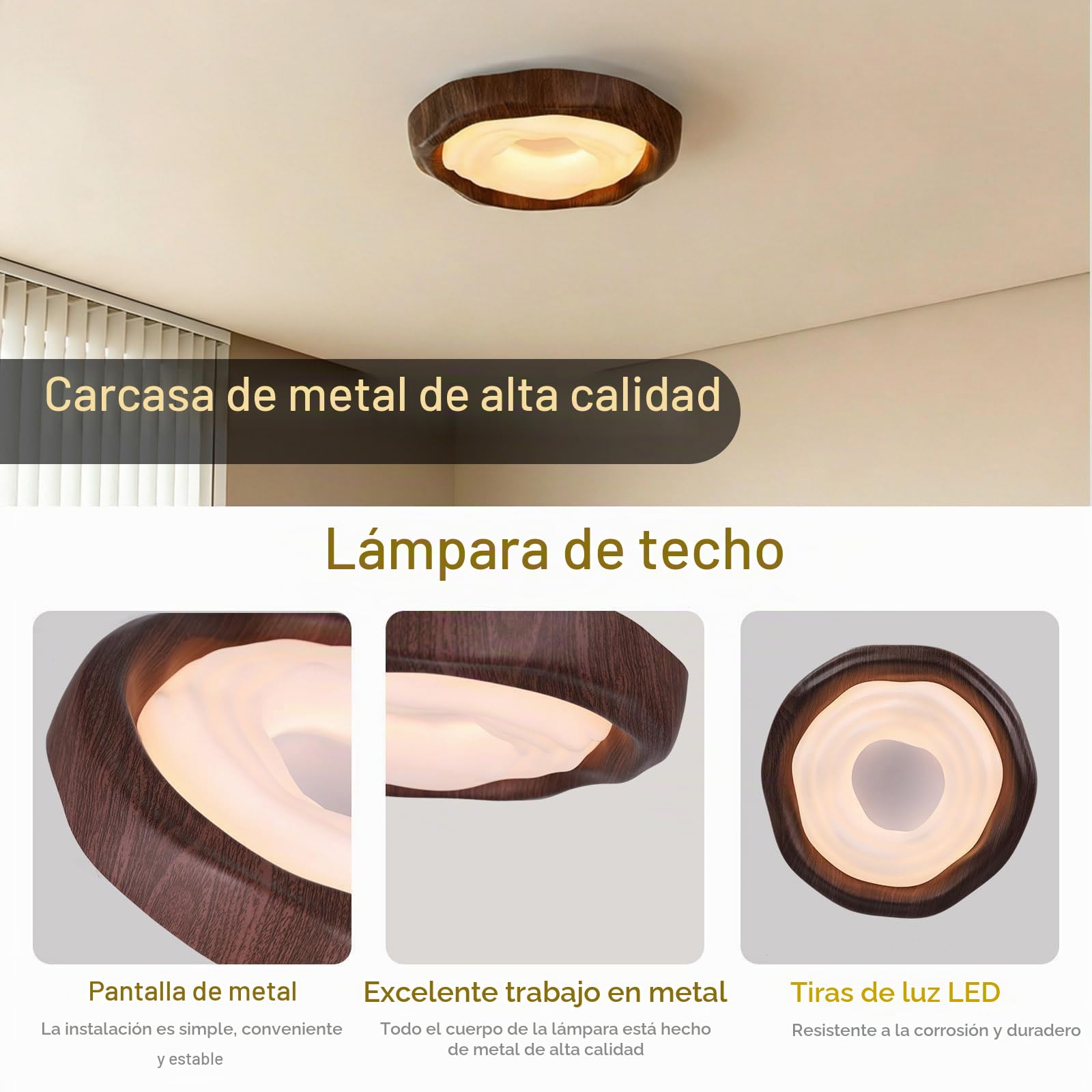 Plafon Led Techo Moderna,Plafones para Techo Led con ImpresióN de Vetas de Madera Redondas,Lamparas de Techo Salon de Dimmble con Mando a Distancia,⌀42Cm Comedor Plafon Lampara,48W,Nuez.