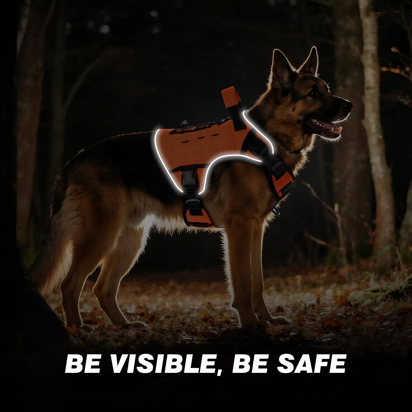 WINGOIN Arnés táctico naranja para perros pequeños, sin tirones, ajustable, reflectante, K9, arnés militar para perros con asa para caminar, senderismo, entrenamiento (XL)