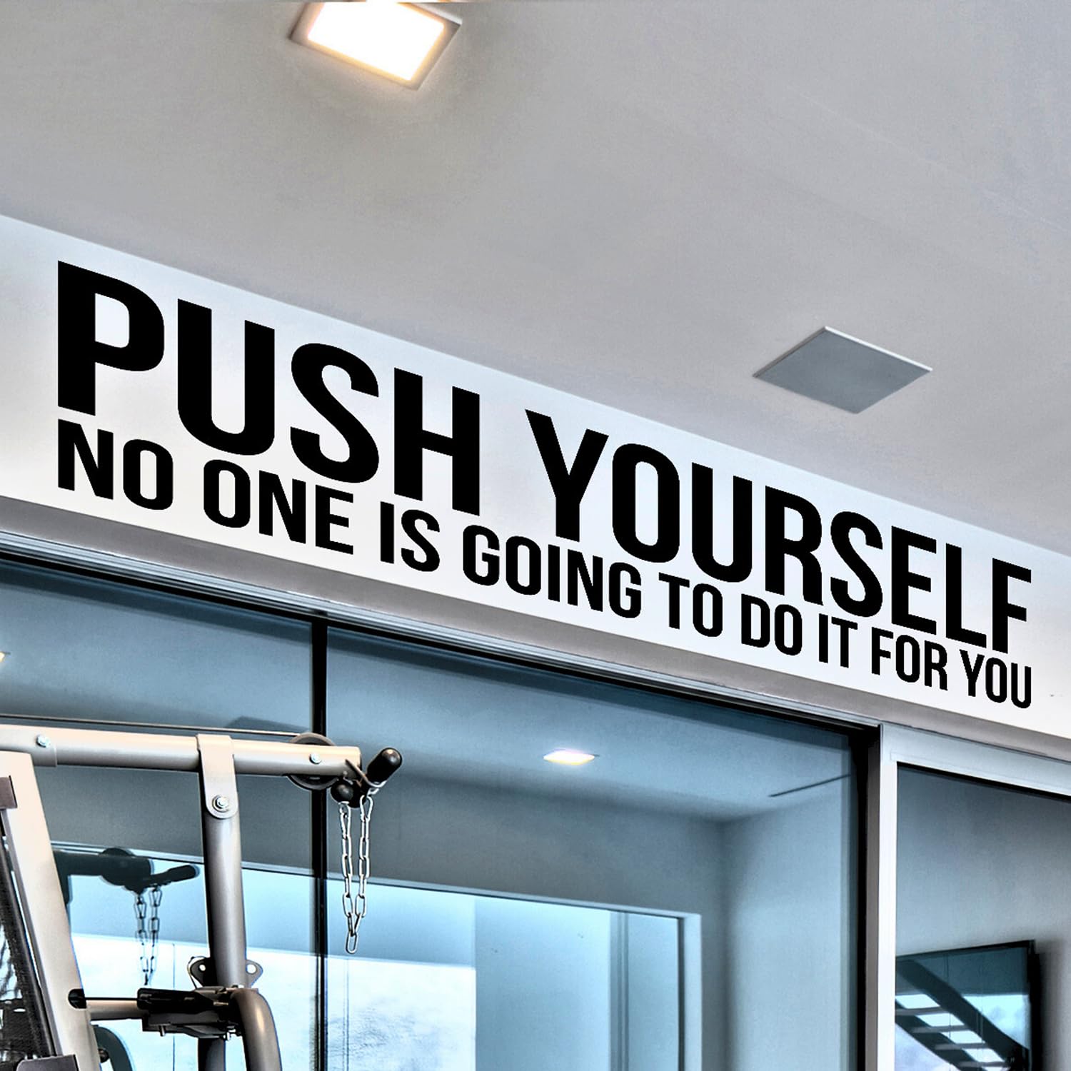 My Vinyl Story - Push Yourself - Motivational Wall Art Gym Wall Decor Decal Quote Sticker Home Exercise Fitness Workout Positive Sign Office Vinyl Removable (Matte Black, 36x9 inches)