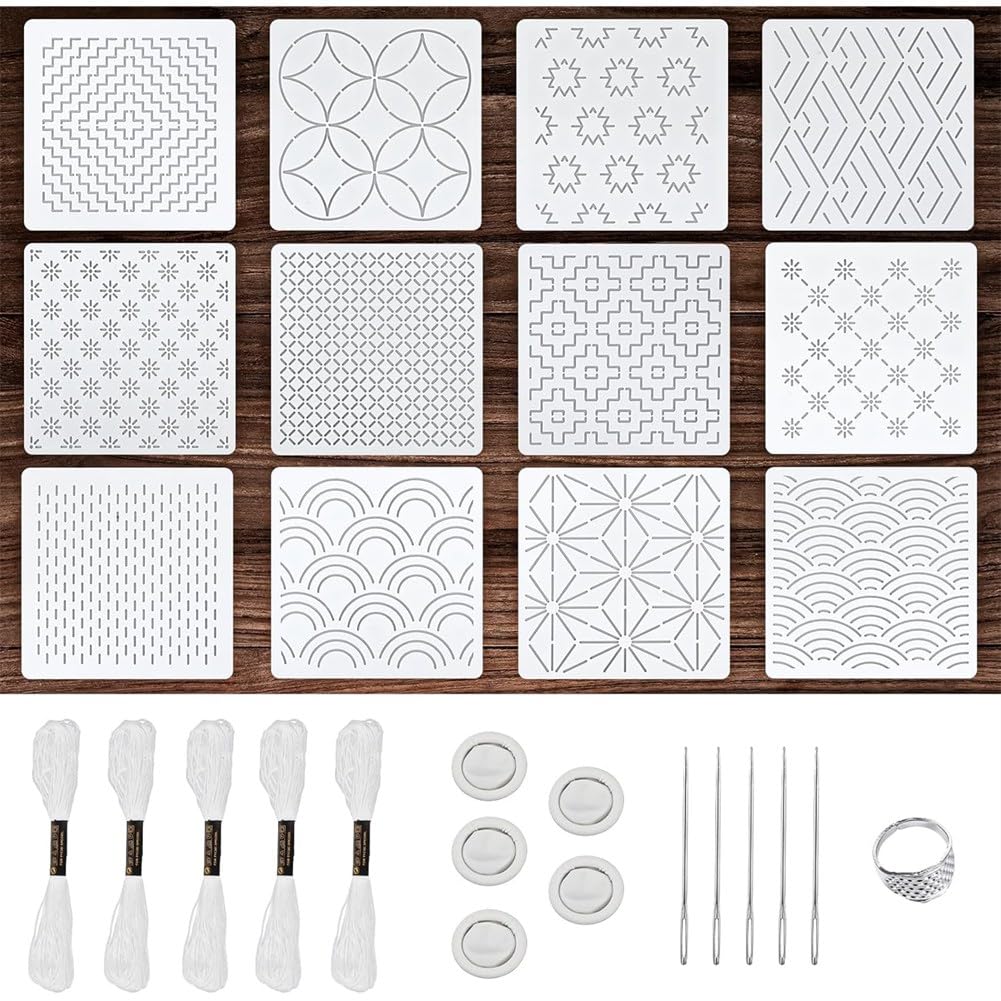 UDSKNV[KSL Pattern Geometric Embroidery Template 28pcs Plastic Stencil Kit Thread Drawing Line for Hand Quiltting Sewing