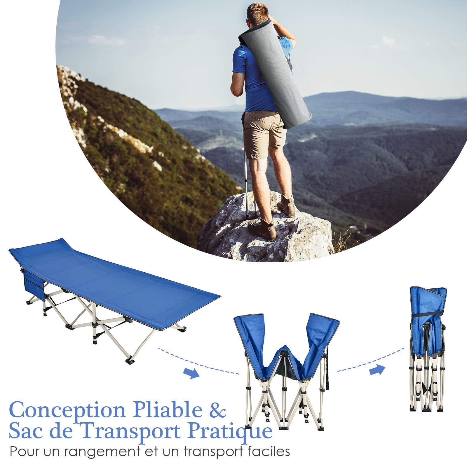 COSTWAY lit de Camping Pliable, Charge jusqu'à 400 kg, lit de Voyage à Pliage Rapide avec Sac de Transport, lit de Couchage intérieur et extérieur pour Le Camping, la Plage, la Maison, Le Bureau