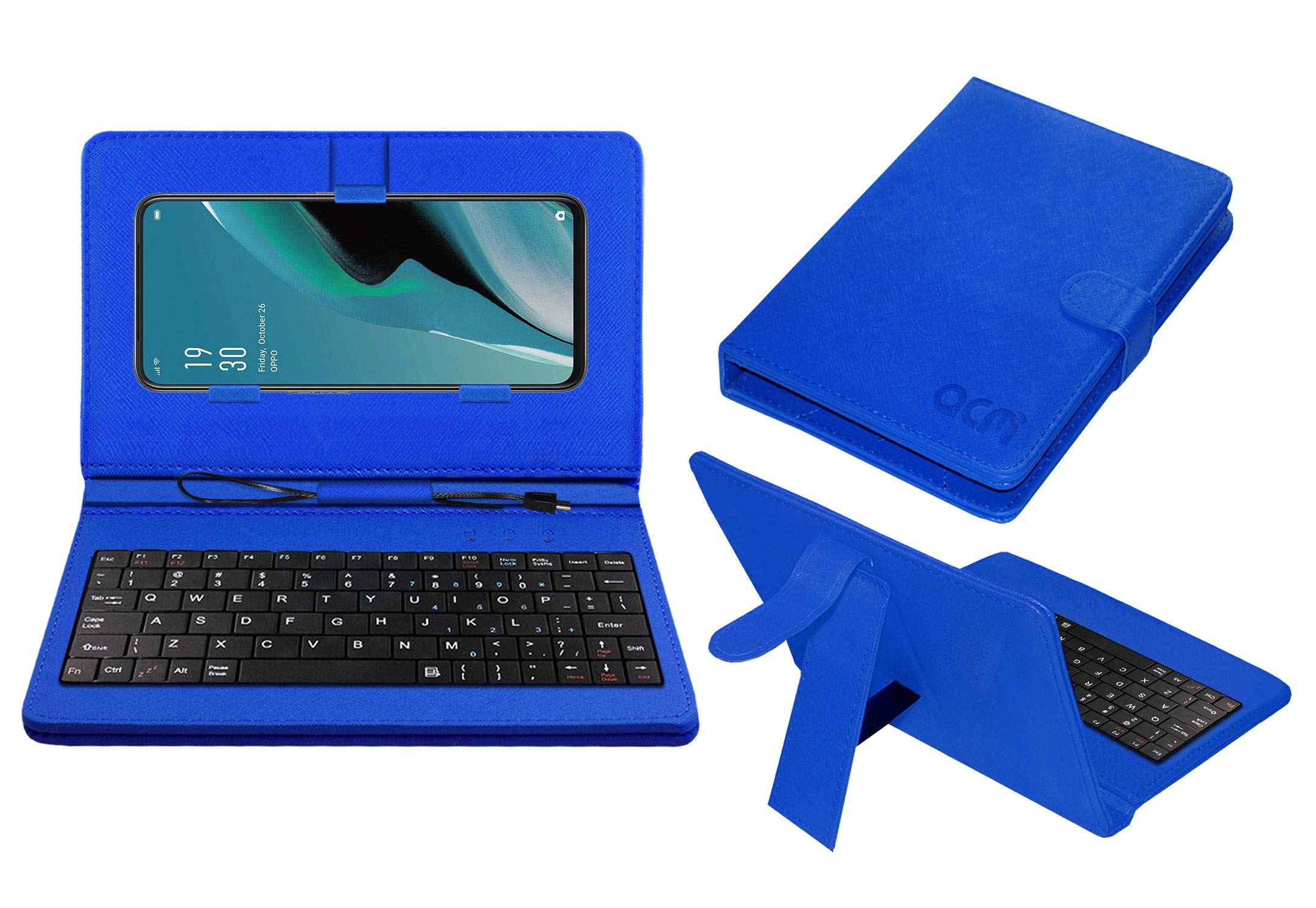 ACM Keyboard Case Compatible with Oppo Reno 2z Mobile Flip Cover Stand Direct Plug & Play Device for Study & Gaming Blue