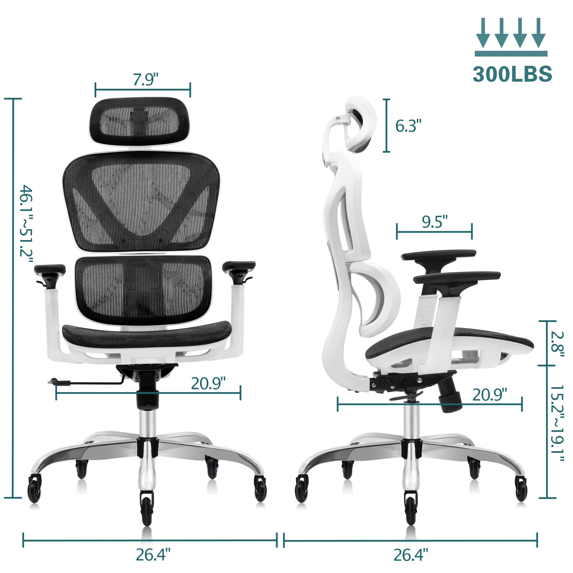 (incomplete) FelixKing Ergonomic Office Chair, Home Office Rolling Swivel Chair Mesh High Back Computer Chair with 3D Adjustable Armrest & Lumbar Support, Blade Wheels Desk Chair with Headrest (White)
