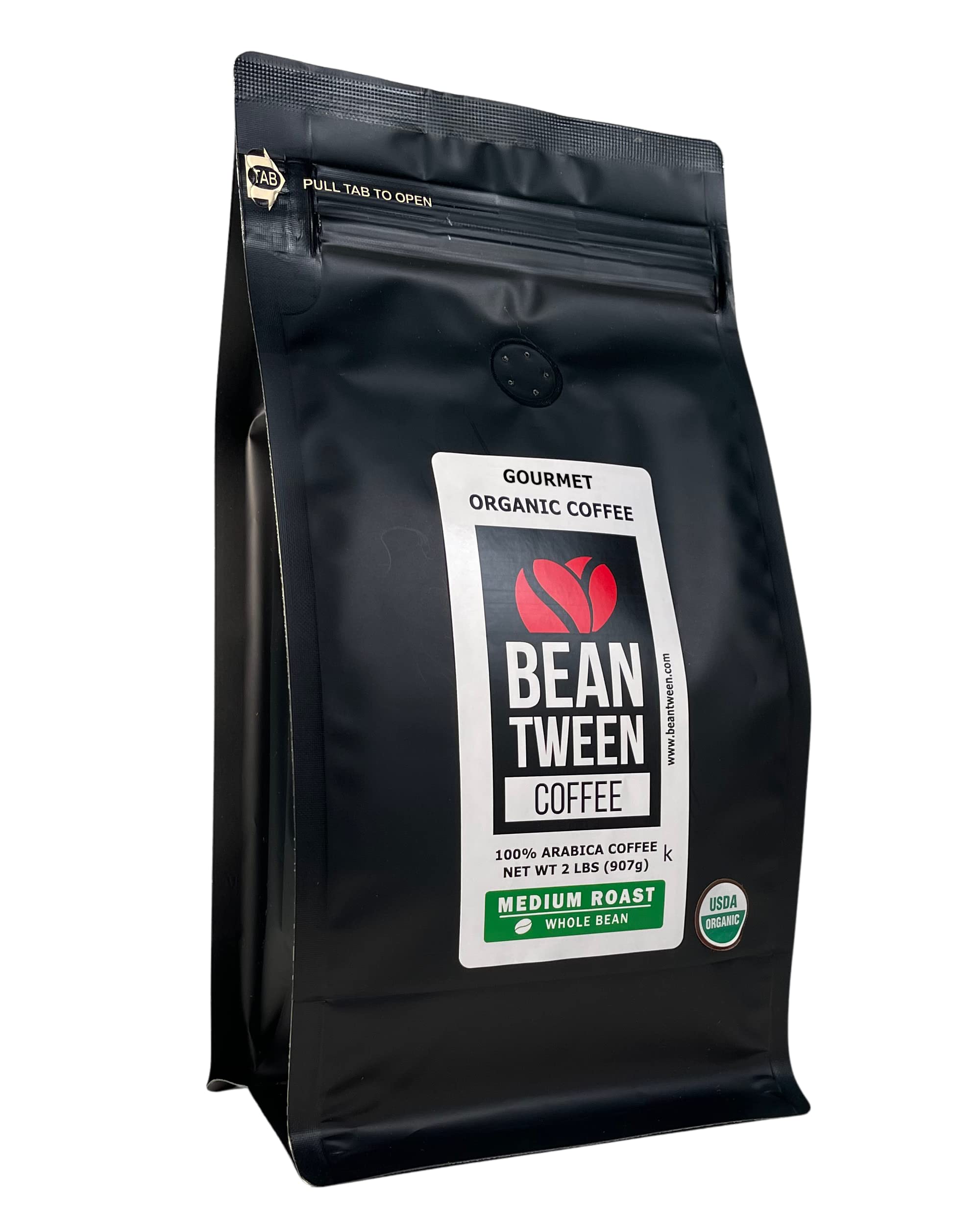 Beantween Coffee: Premium Organic MEDIUM ROAST Whole Bean (2 lb) of 100% Arabica Coffee – Low Acid, MOLD-FREE, Certified Organic, Kosher, Single Origin, Woman-owned