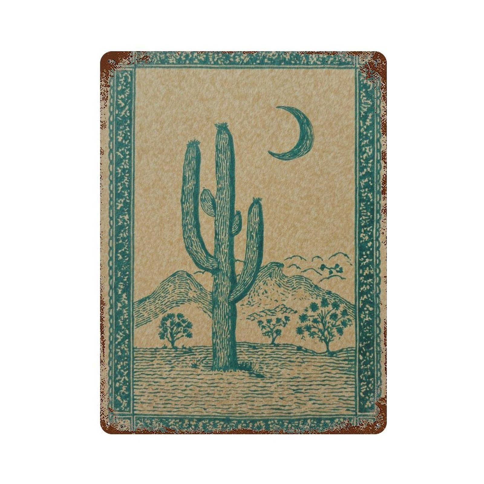 xiaoxiaoshen Cactus Moon Desert Landscape Western Wall Decor Art Metal Tin Poster Modern Home Decor Art Home Bar Shop Decorations Vintage Sign 40x30cm