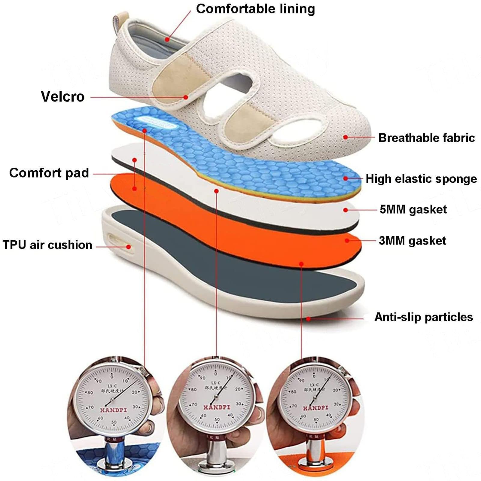 Zapatos para Diabéticos, Zapatos para Caminar Ajustables, Zapatos de Ancho Extra Ancho para Personas Mayores, Ligeros y Transpirables, Pies Hinchados