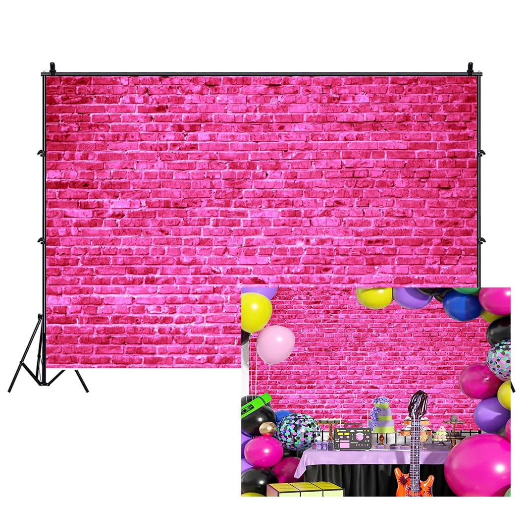 AOFOTO 10x7ft Pink Brick Wall Backdrop Hot Pink Stone Brick Background for Girl Princess Kids Baby Shower Birthday Party Table Decoration Banner