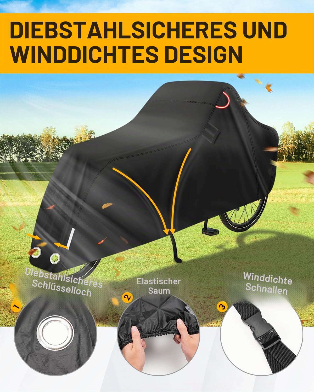 Fahrradabdeckung Wasserdicht Lastenrad Fahrrad Abdeckplane Lastenrad Abdeckung für Lastenrad mit Reflektorstreifen UV-Schutz Reißfest 420D Oxford (270x75x100cm) (Für Zwei Räder)